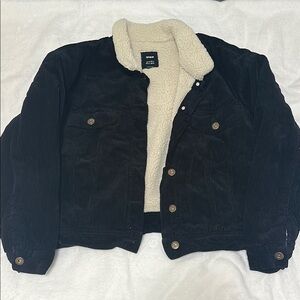 Black Corduroy Jacket with Cream Sherpa Lining Cotton On